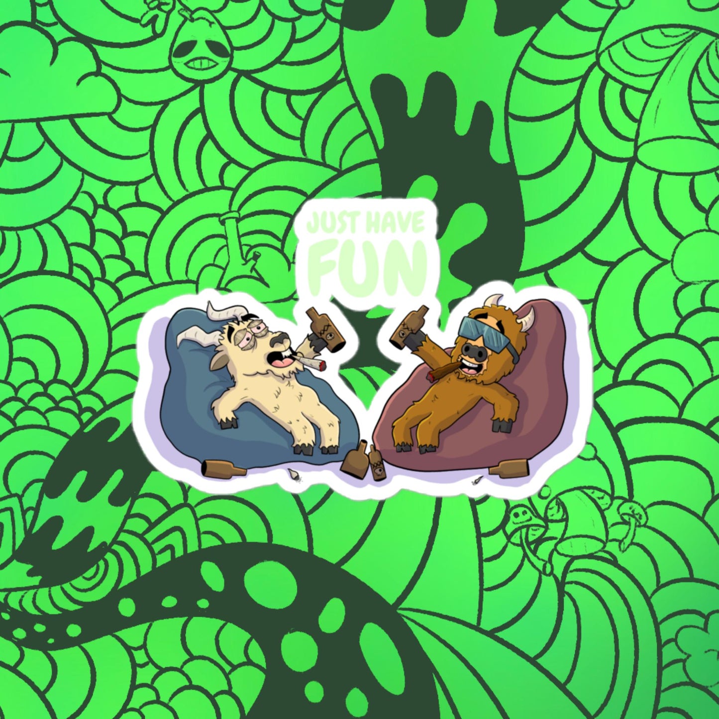 Just Have Fun with the Blunted Bison and the Ganja Goat Sticker